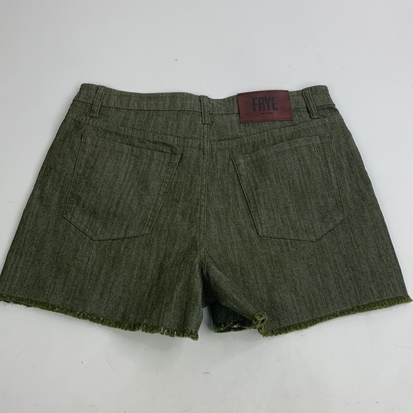 Frye Heritage Olive Green Shorts Size 12 Raw Hem Pockets Zip button up New NWT - Picture 2 of 12